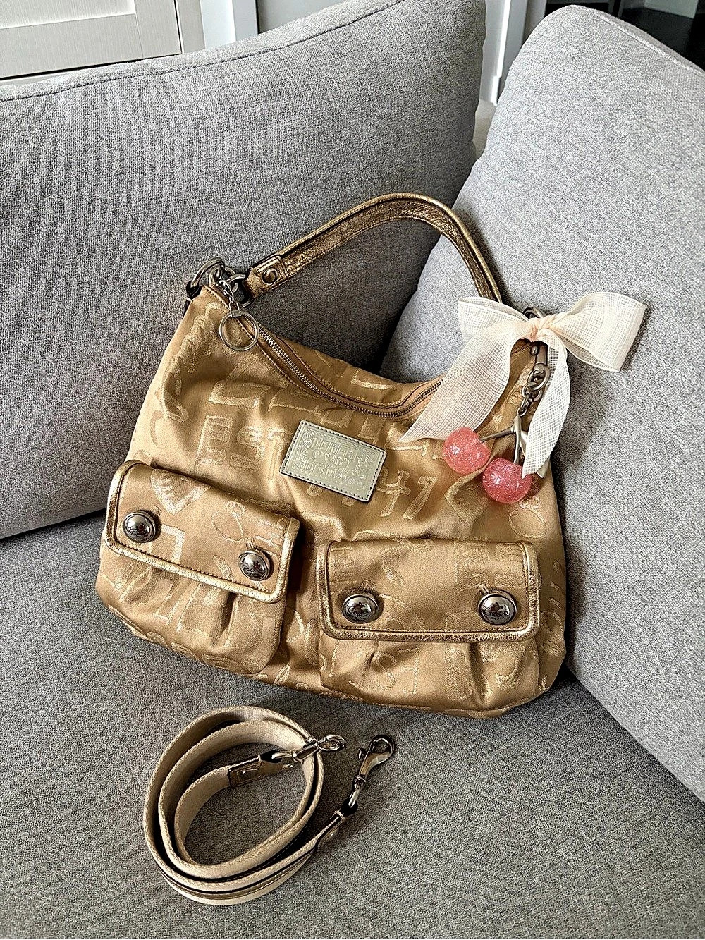 COACH Poppy Graffiti Glam Hobo Bag Gold Shoulder Bag